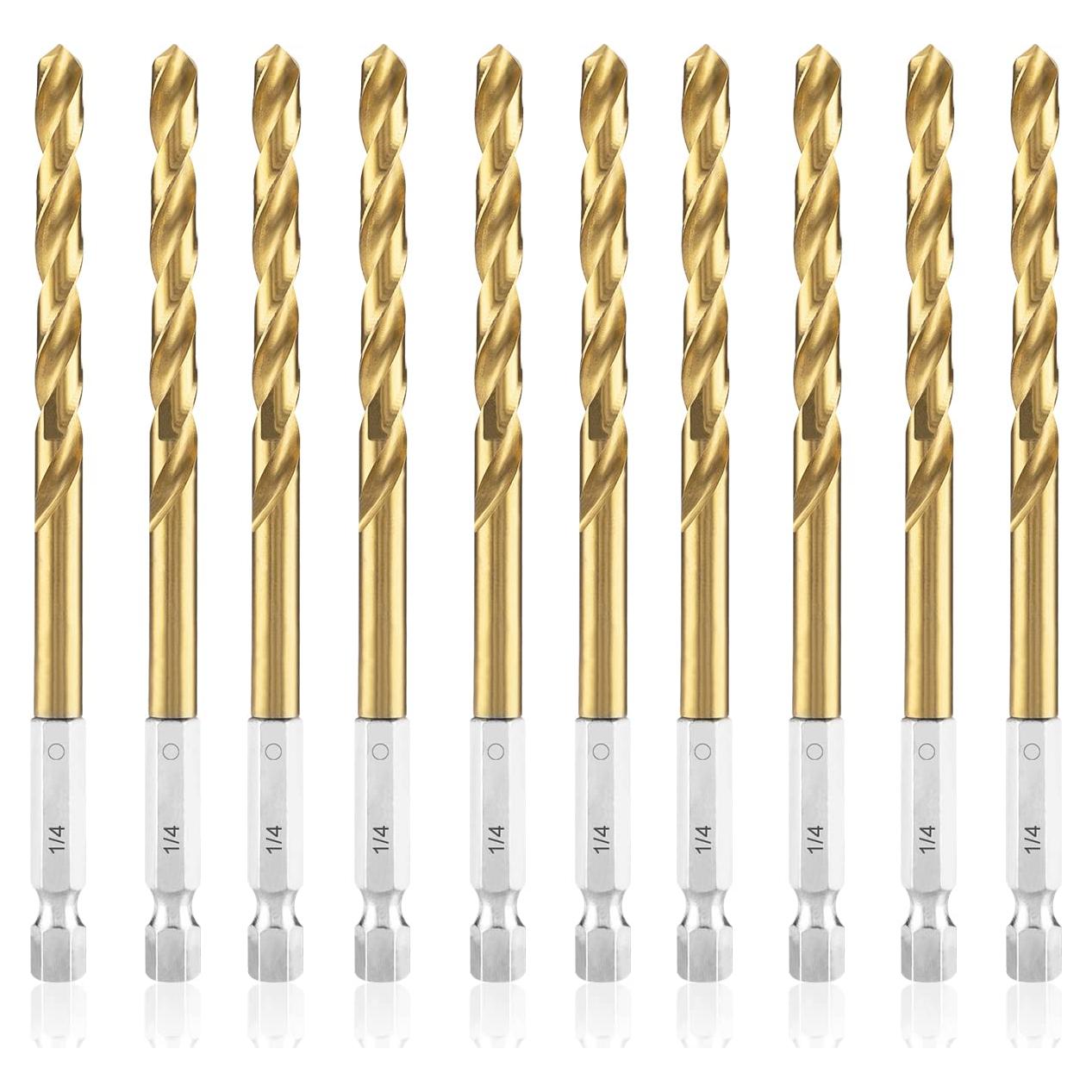 Juego de Brocas de Impacto Amoolo 1/4" 10 Piezas Titanio HSS