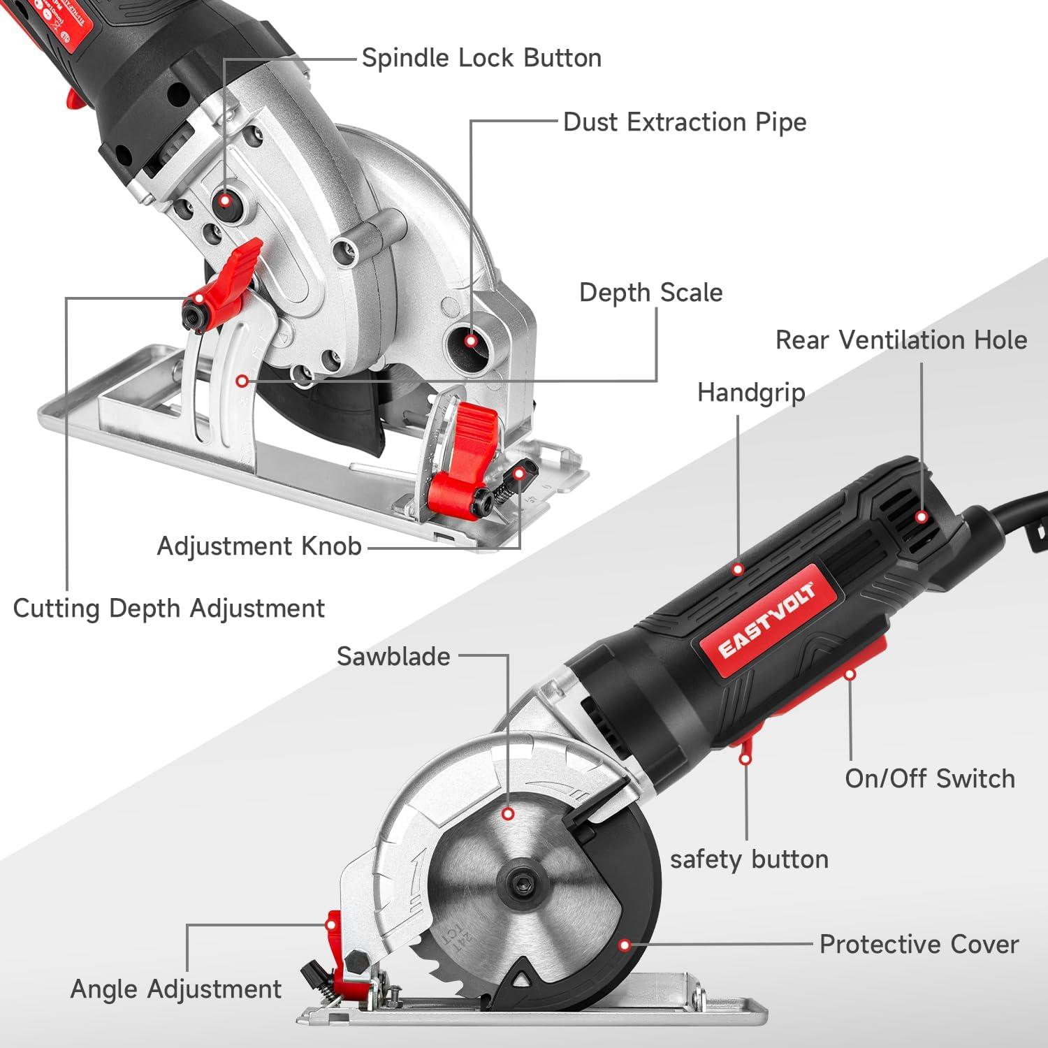 Sierra Circular Eléctrica Eastvolt 4.5A 5000RPM para Madera
