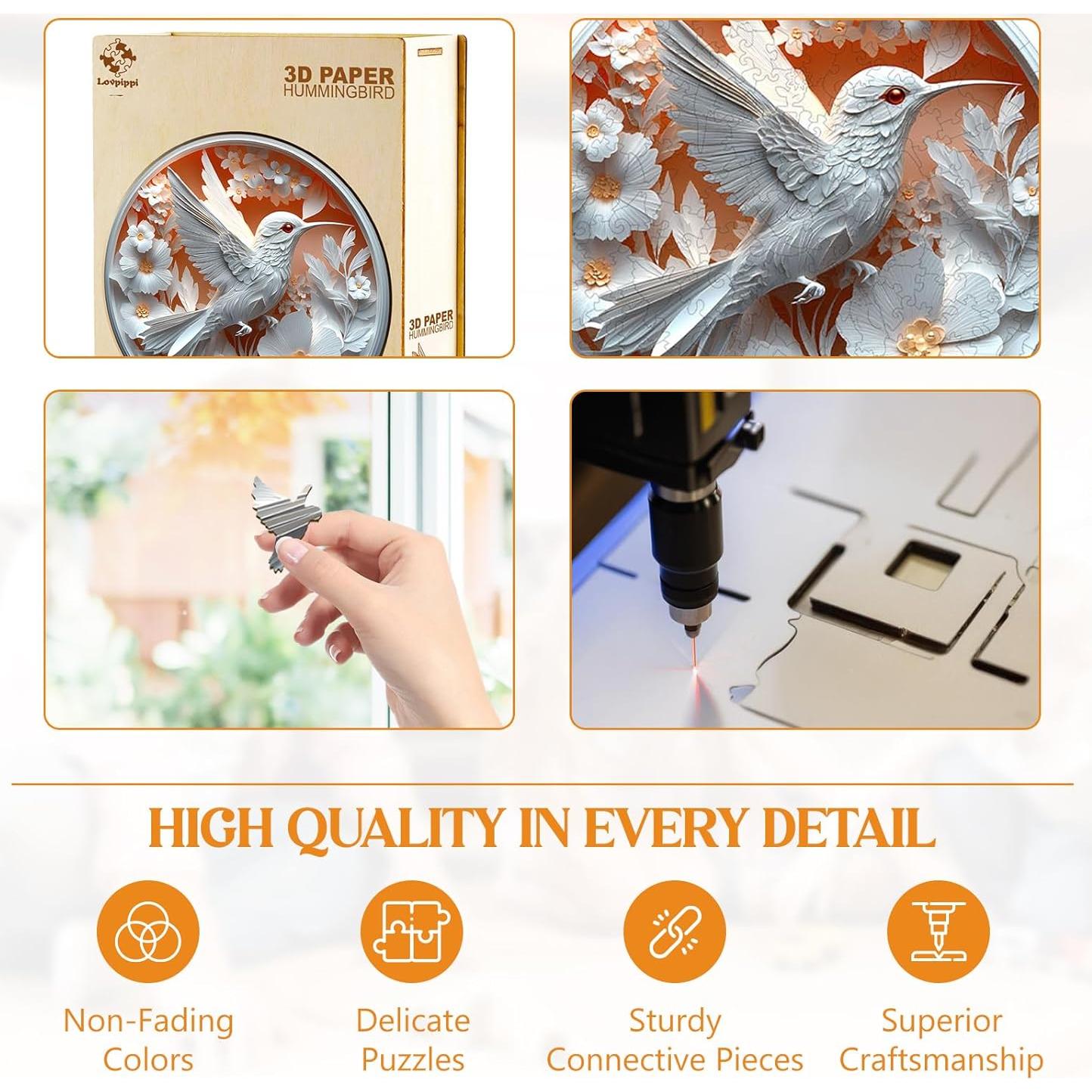 Rompecabezas de Madera 3D Lovpippi Colibrí 100 Piezas 21.5cm