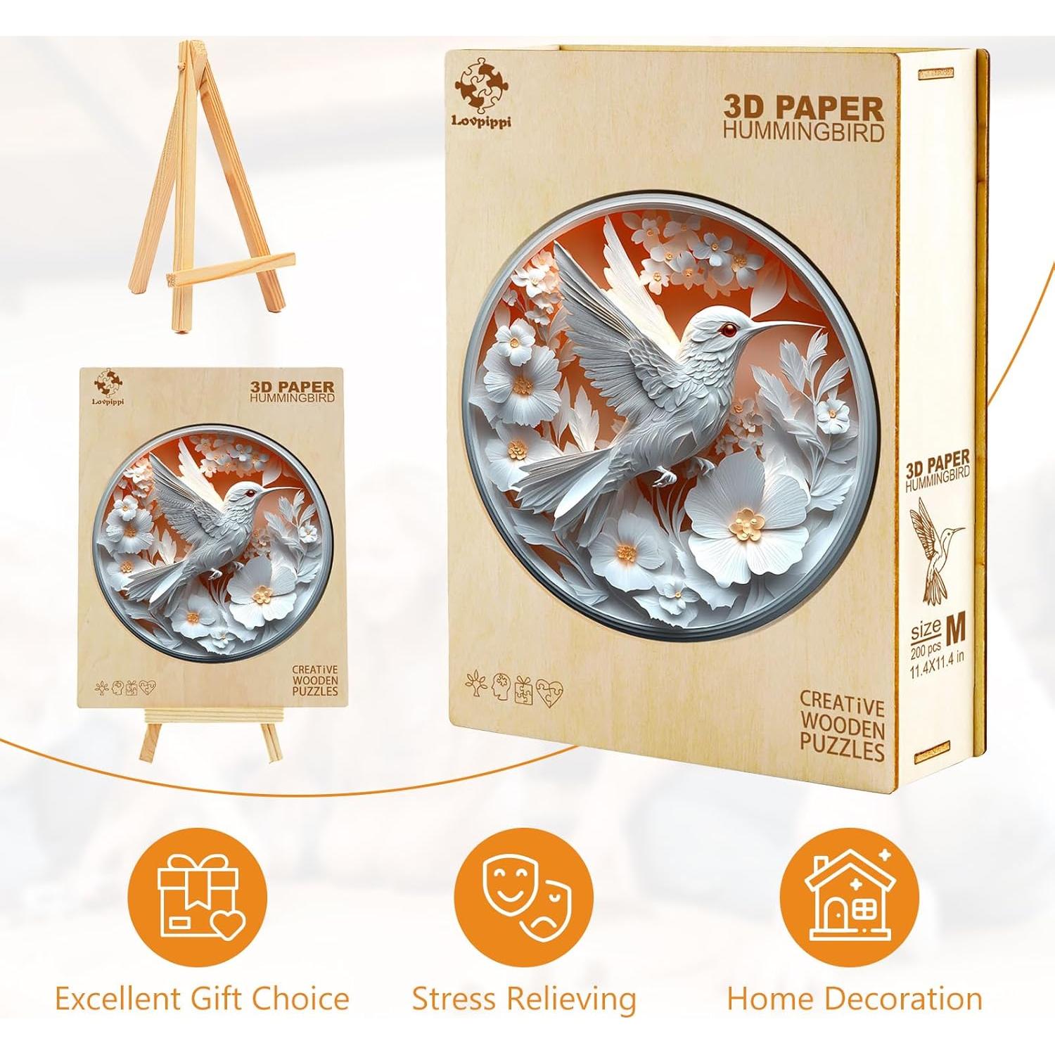 Rompecabezas de Madera 3D Lovpippi Colibrí 100 Piezas 21.5cm