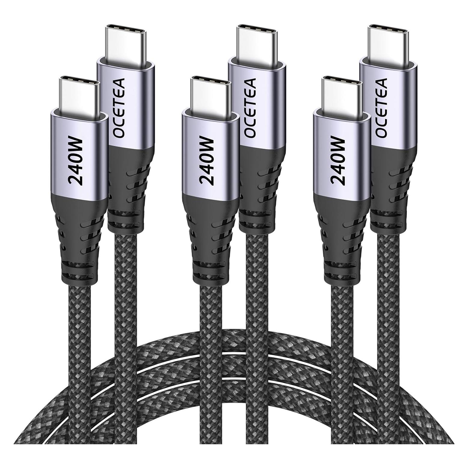 Cable USB C a USB C 240W Ocetea 1m+1m+2m Carga Rápida