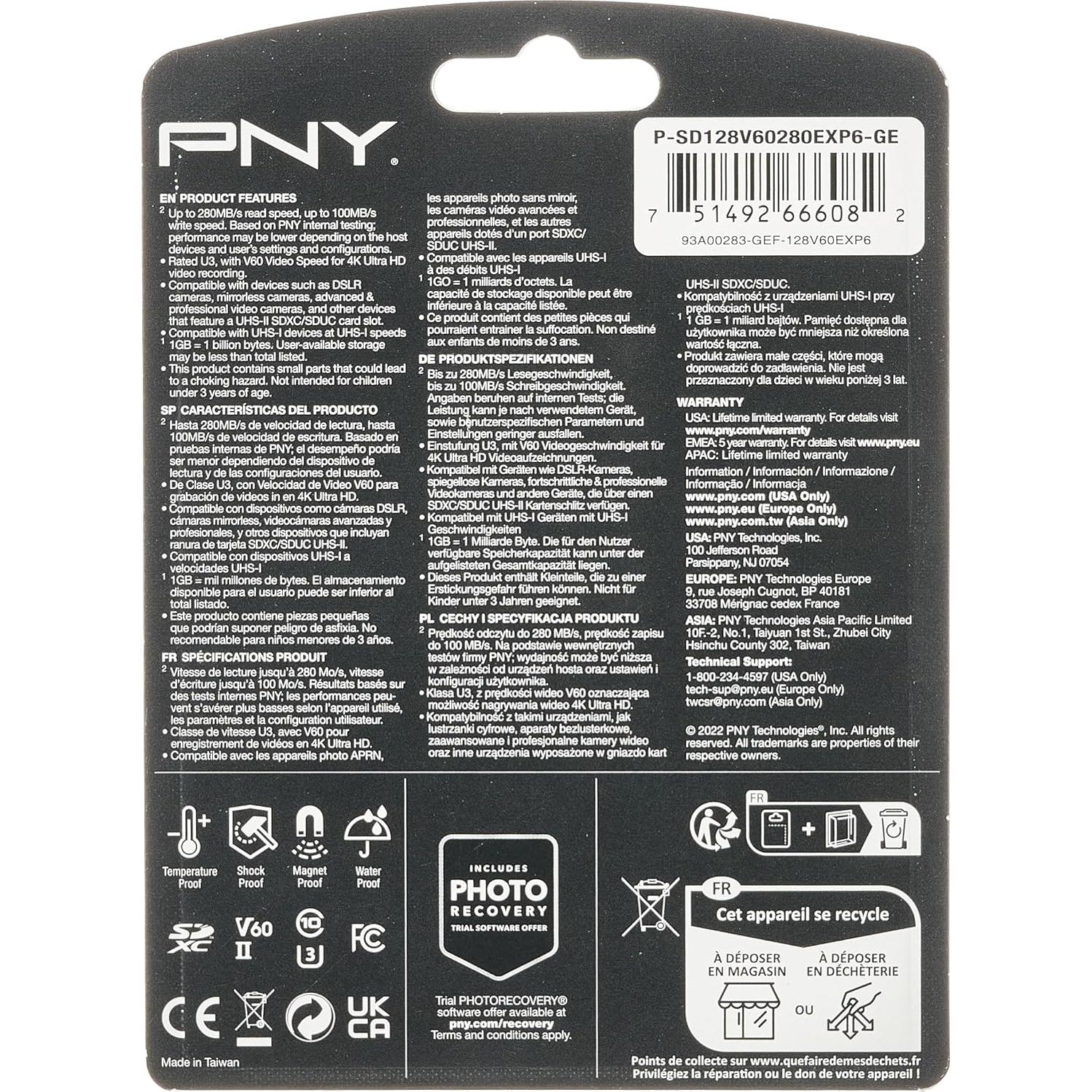 Tarjeta de Memoria PNY 128GB EliteX-PRO60 UHS-II 280MB/s