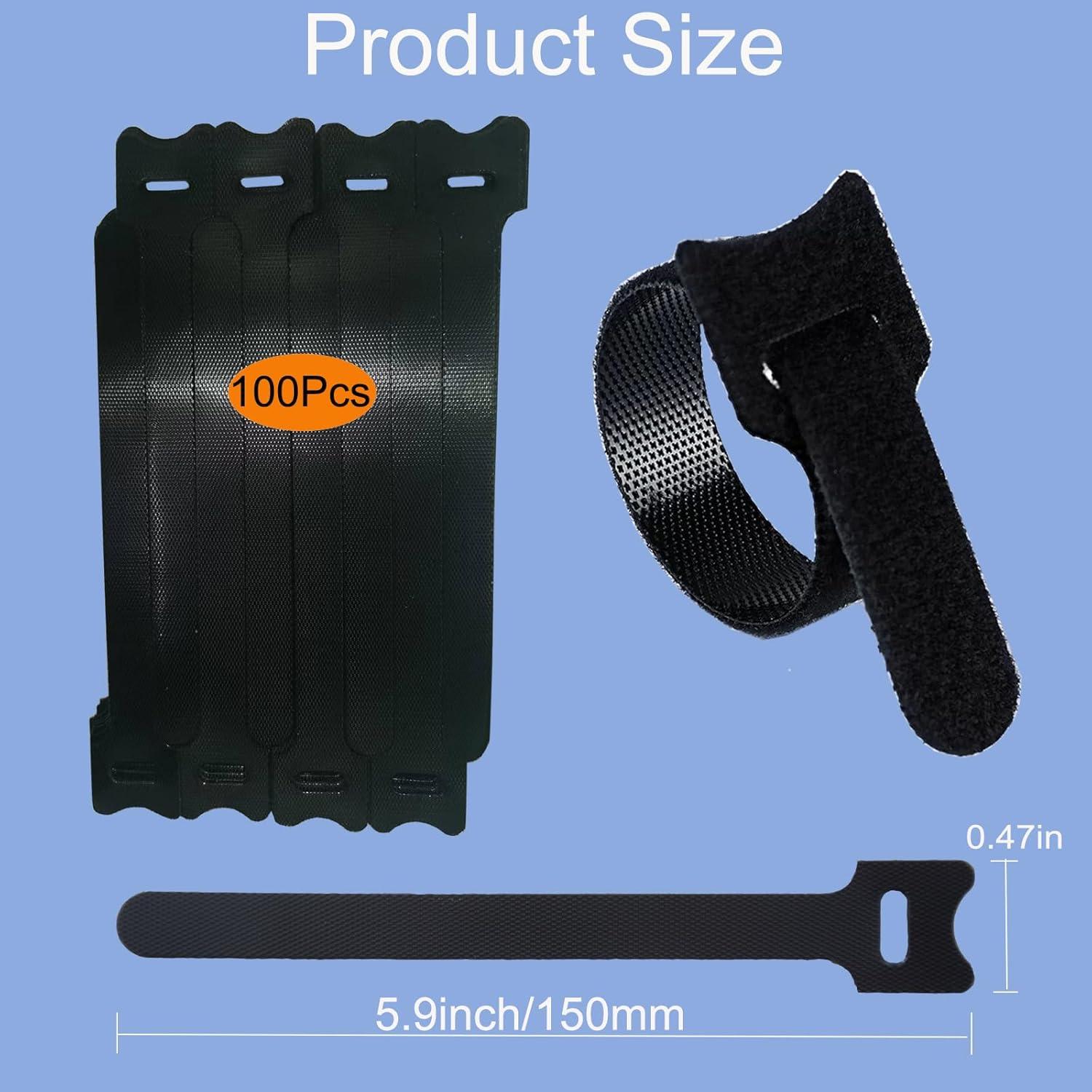 100 Sujetadores de Cable Reutilizables BGCLOUD 15 cm Negro