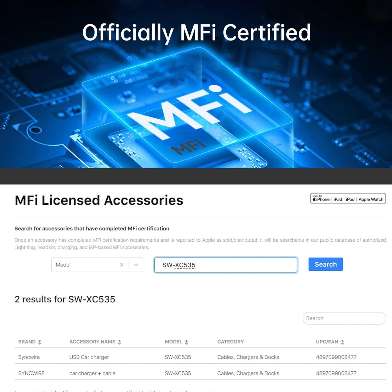 Cargador de Coche Syncwire 4.8A con Cable Lightning 1.5M