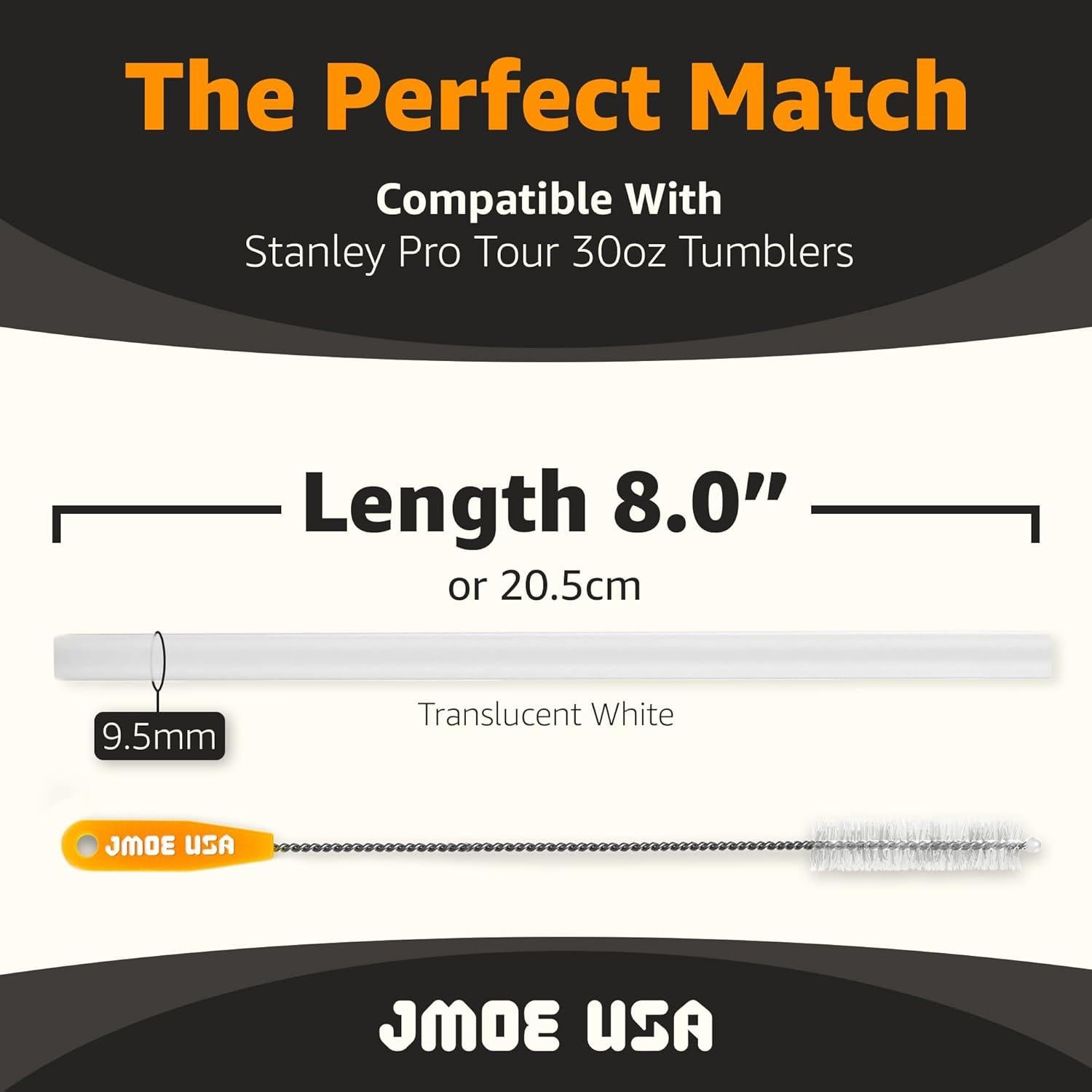 Jmoe USA Straw Replacement For Stanley Pro Tour 30 oz Flip Straw Tumbler | Reusable Plastic Straws With Cleaning Brush | Food Grade & BPA Free | 6-Pack