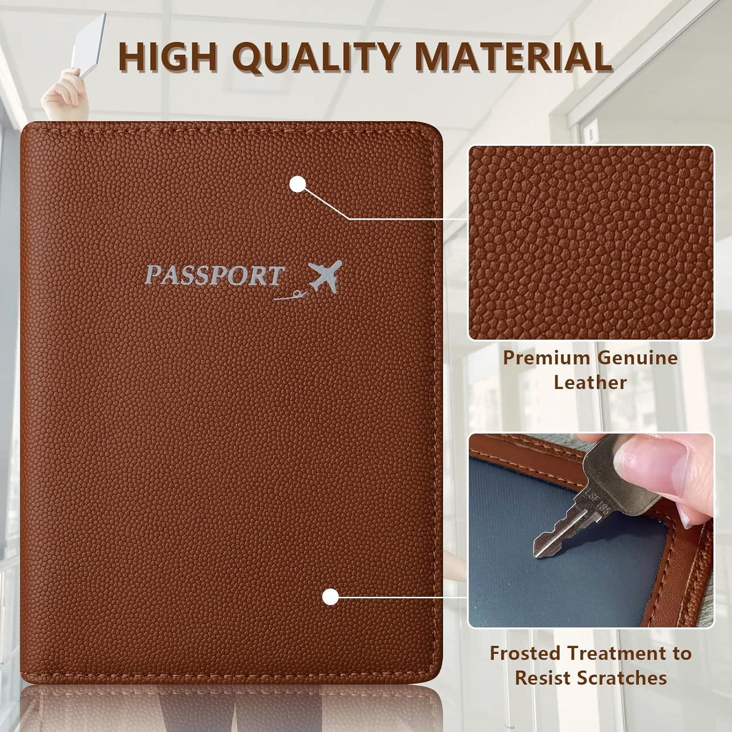 Funda de Pasaporte de Cuero Genuino Baphity con Bloqueo RFID