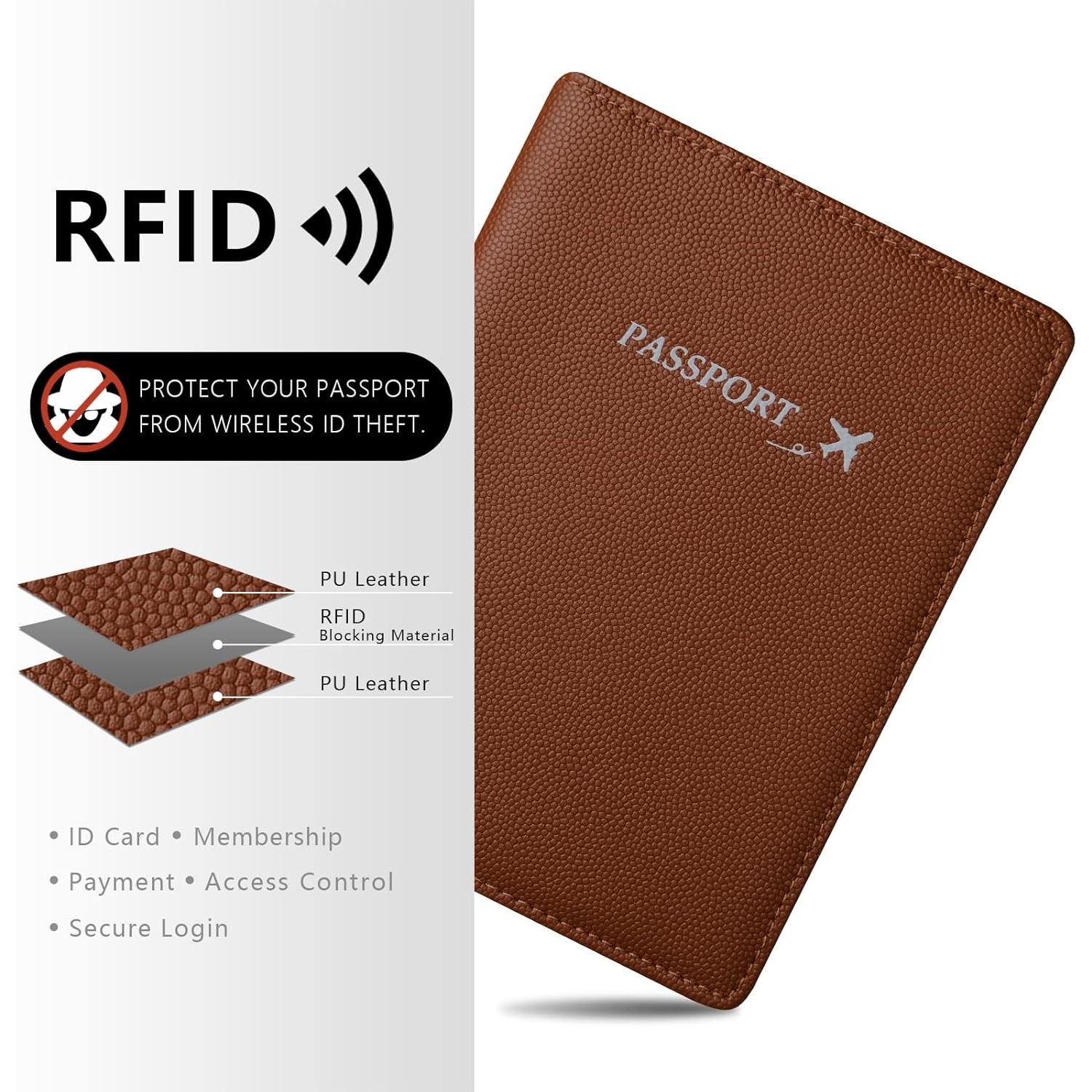Funda de Pasaporte de Cuero Genuino Baphity con Bloqueo RFID