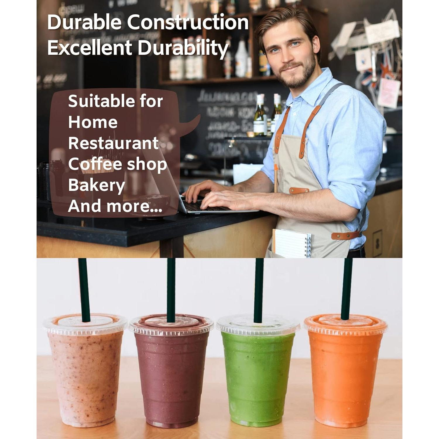 Vasos de Plástico Transparentes 12 oz Cappatua - 50 Piezas con Tapas y Popotes