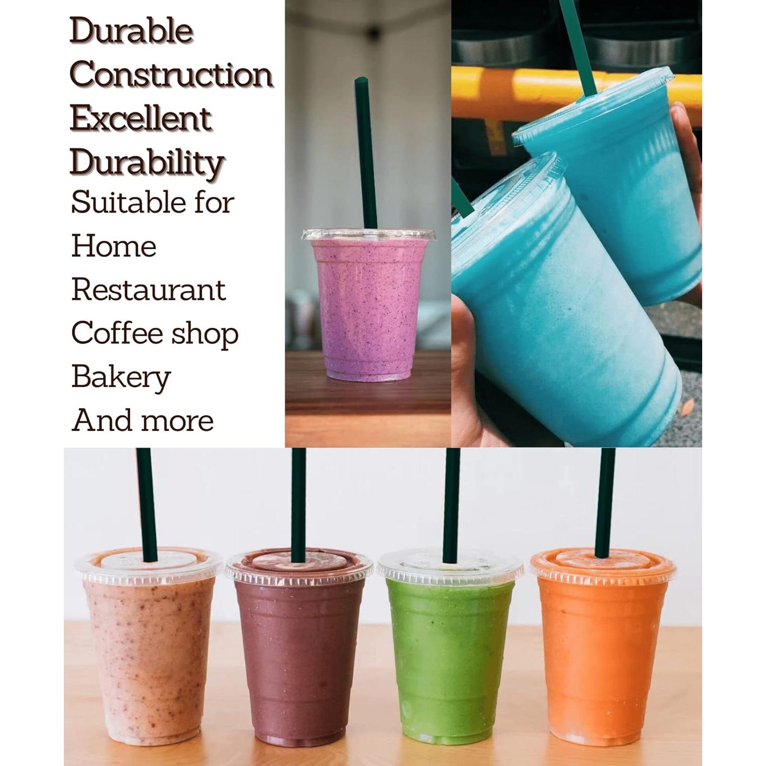 Vasos de Plástico Transparentes 12 oz Cappatua - 50 Piezas con Tapas y Popotes