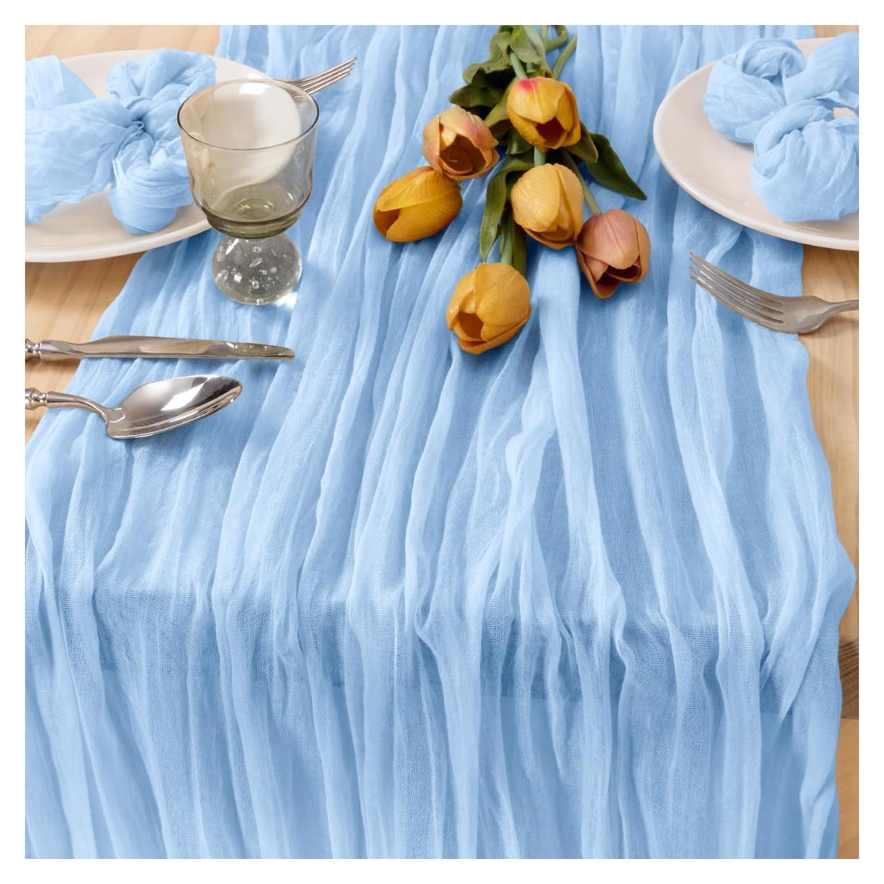 Camino de Mesa Rústico Boho MLMC 35x120 cm Azul Claro