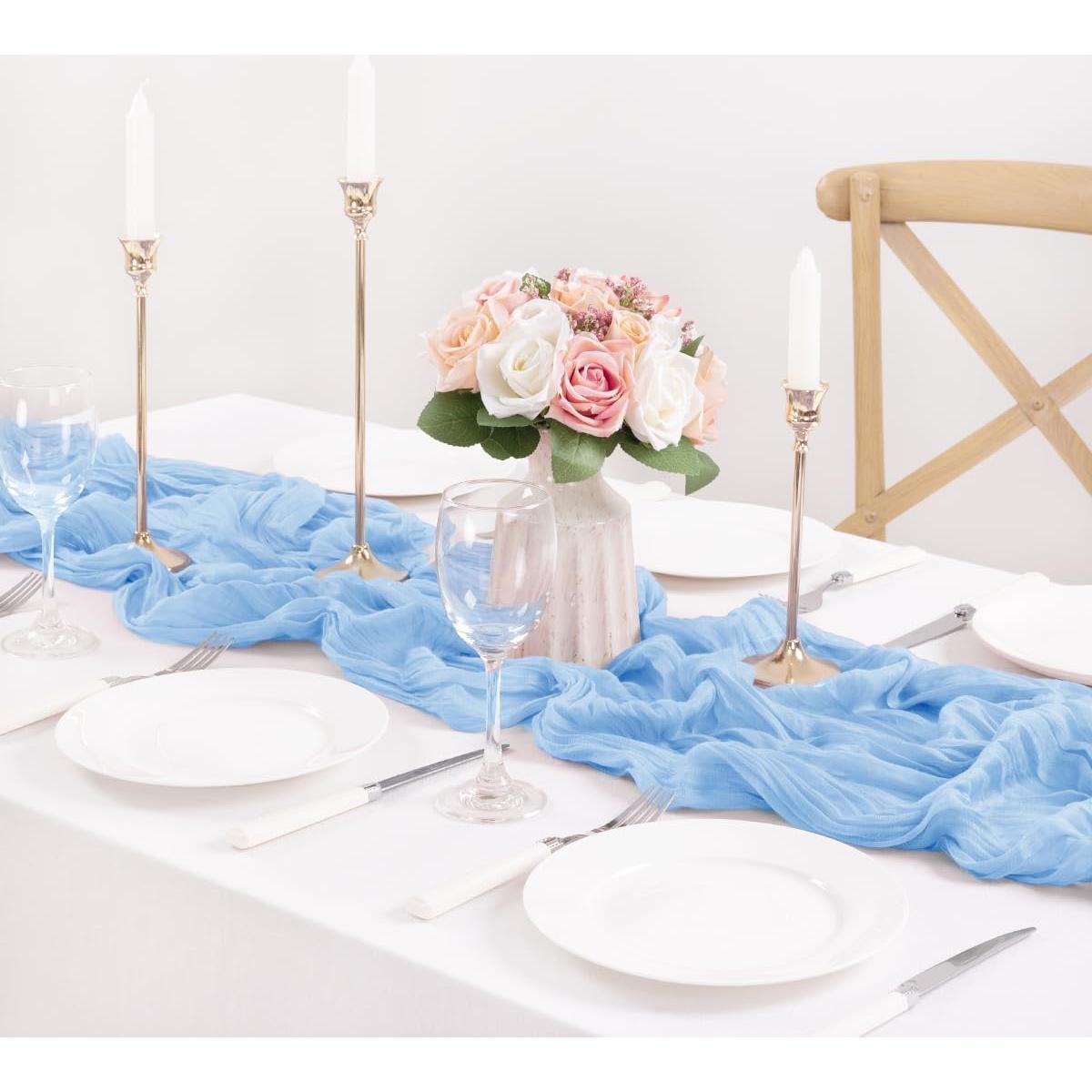 Camino de Mesa Rústico Boho MLMC 35x120 cm Azul Claro