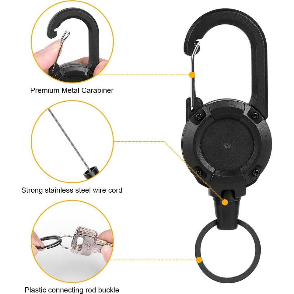 Llavero Retráctil AOMIG 2 Pack con Cable de Acero 60cm