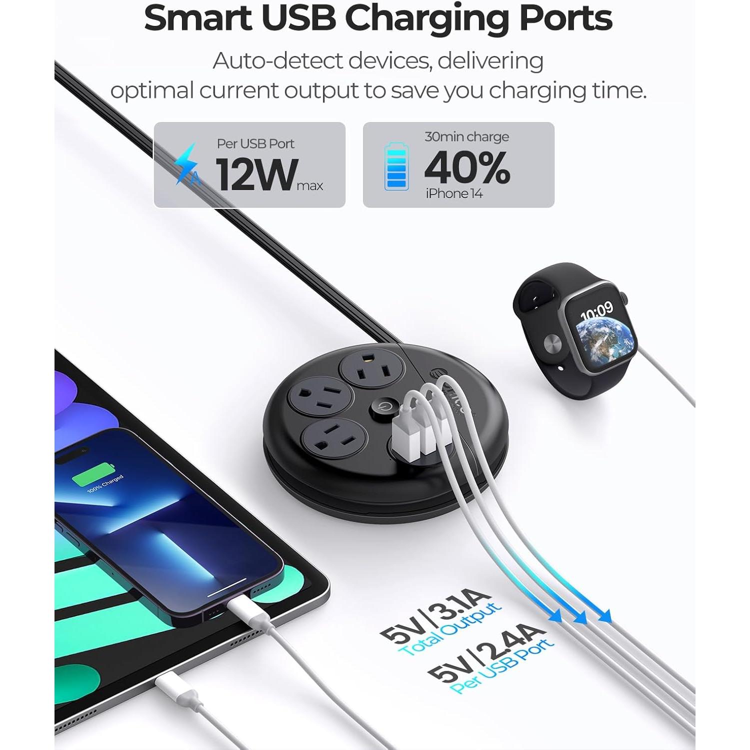 Regleta de Viaje ORICO 1.2m 6 En 1 USB Negra Aprobada Cruceros