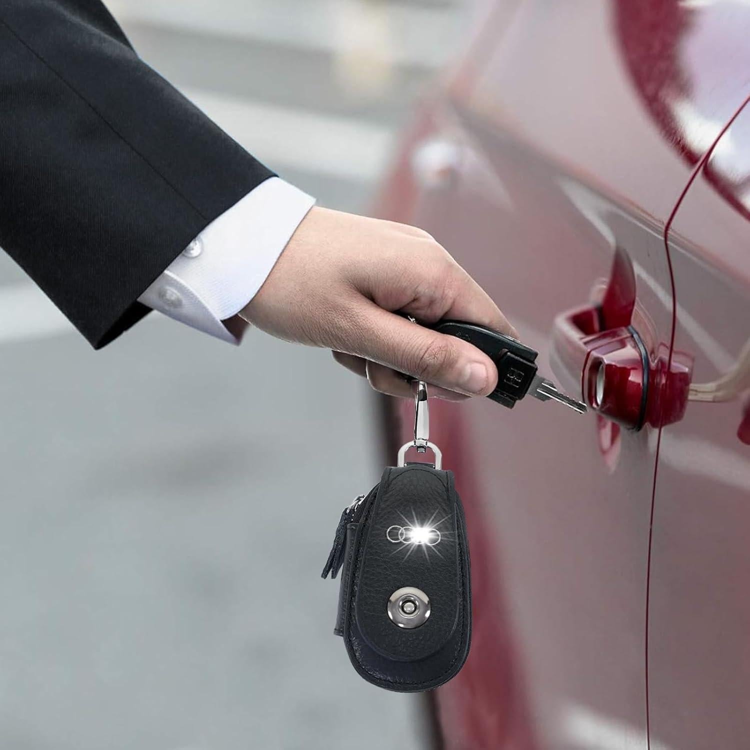 Funda de Llave de Coche SKvoen M281-AD de Cuero Genuino Negra