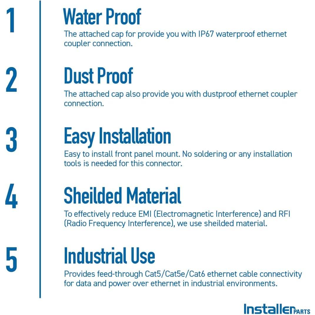 Conector Hembra Hembra RJ45 Cat6 Blindado InstallerParts IP67 - Paquete de 5