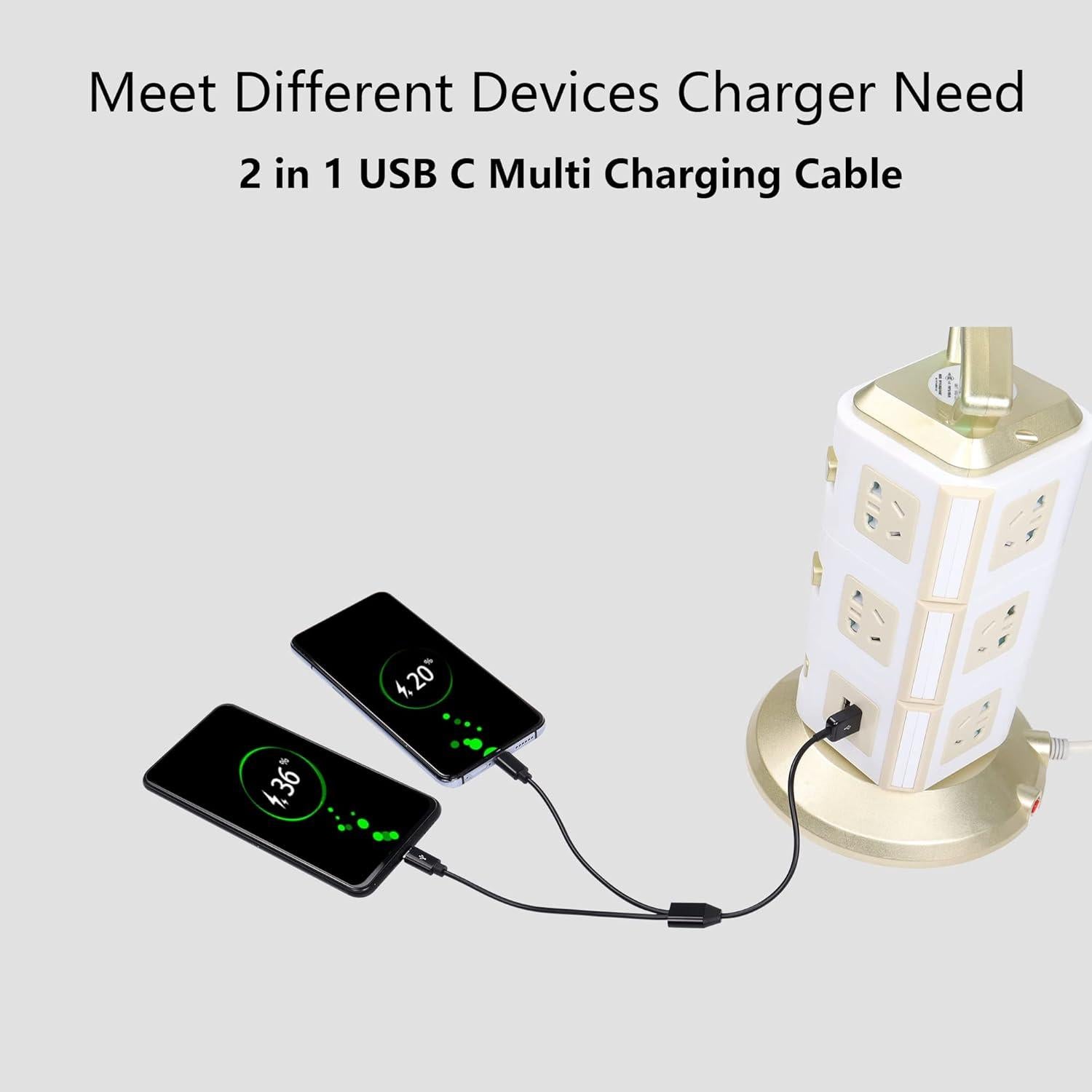 Cable de Carga Divisor USB Tipo C 2 en 1 CERRXIAN 0.3m Negro