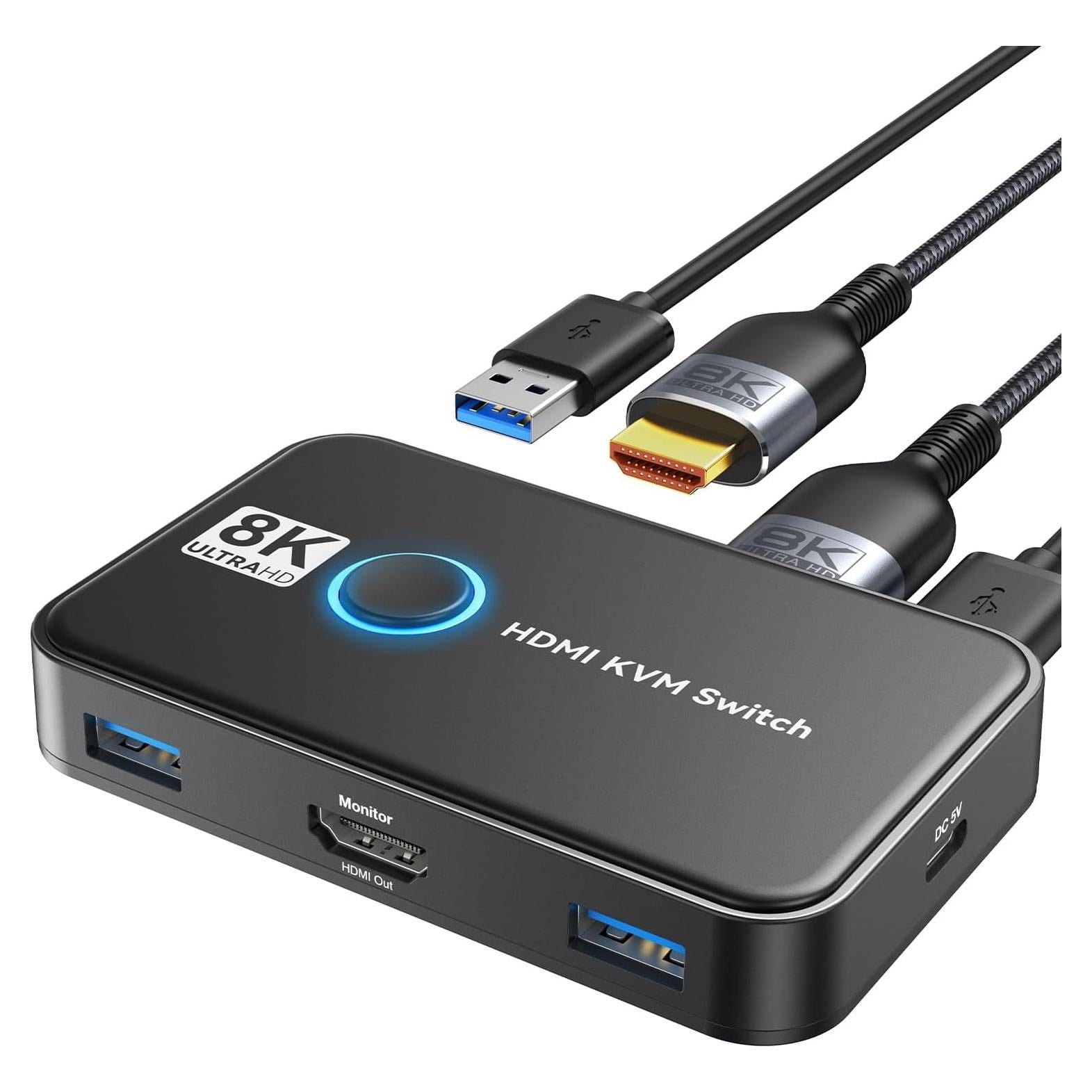 Interruptor KVM Viagkiki 2 Computadoras 1 Monitor HDMI 8K