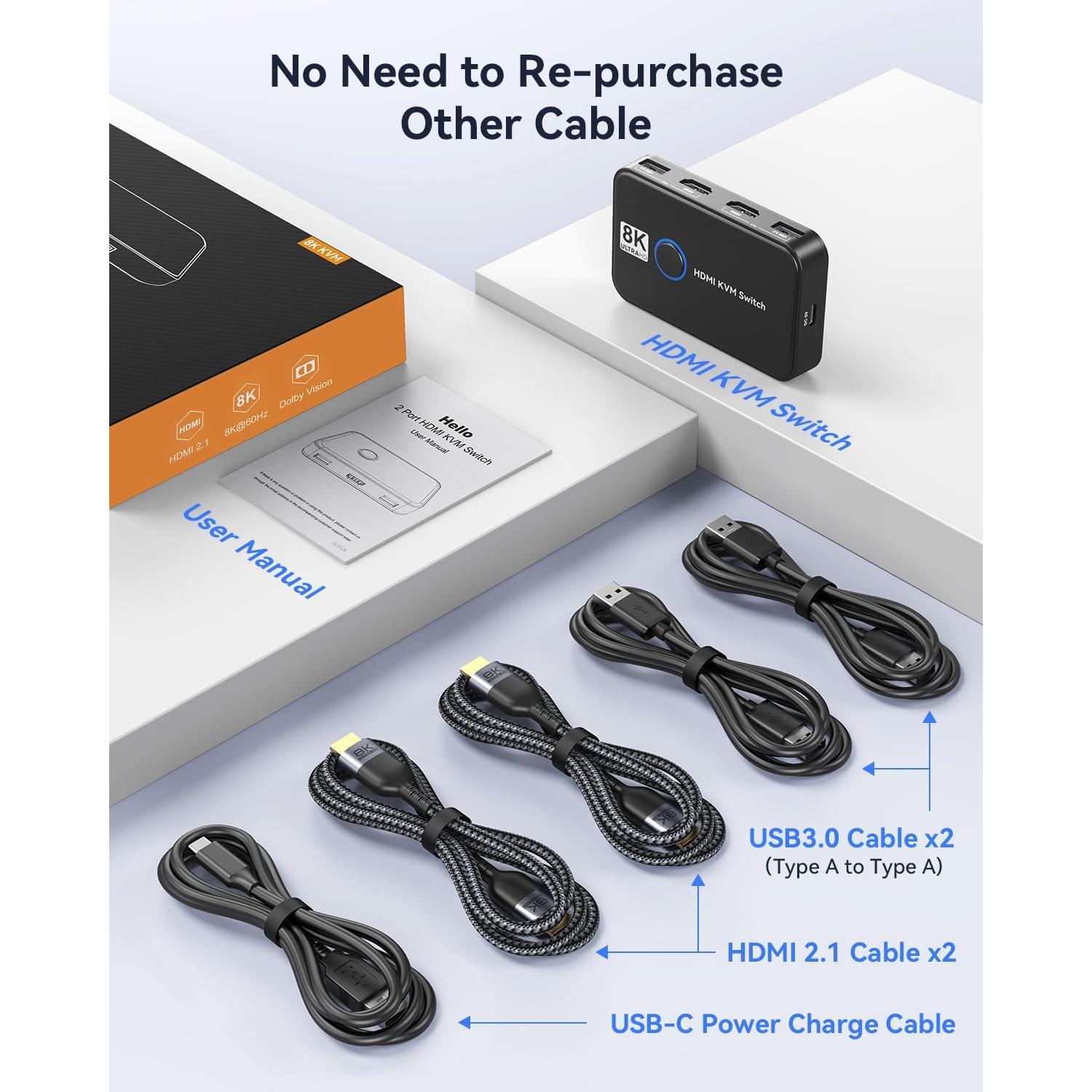 Interruptor KVM Viagkiki 2 Computadoras 1 Monitor HDMI 8K
