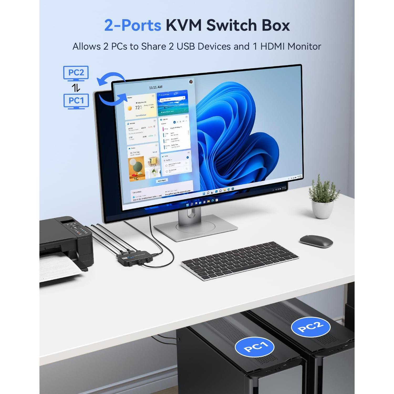 Interruptor KVM Viagkiki 2 Computadoras 1 Monitor HDMI 8K