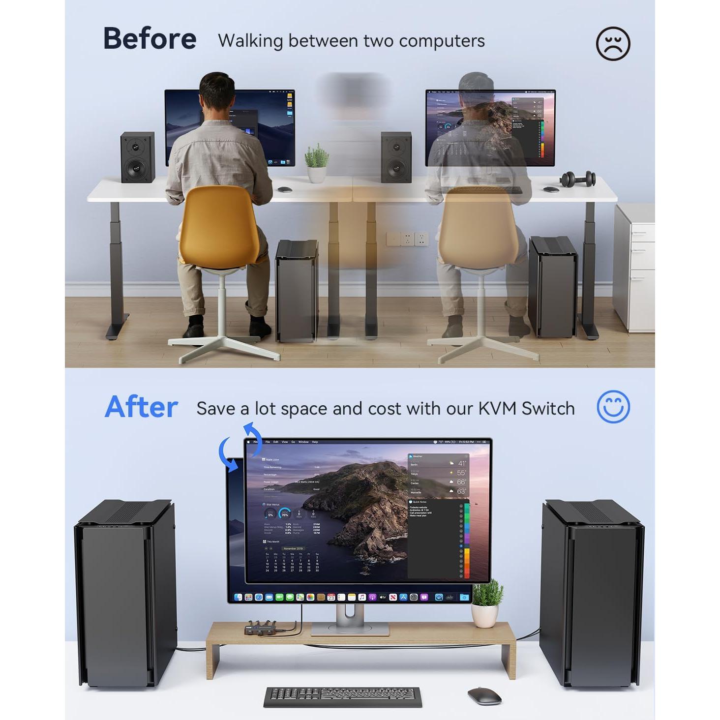 Interruptor KVM Viagkiki 2 Computadoras 1 Monitor HDMI 8K