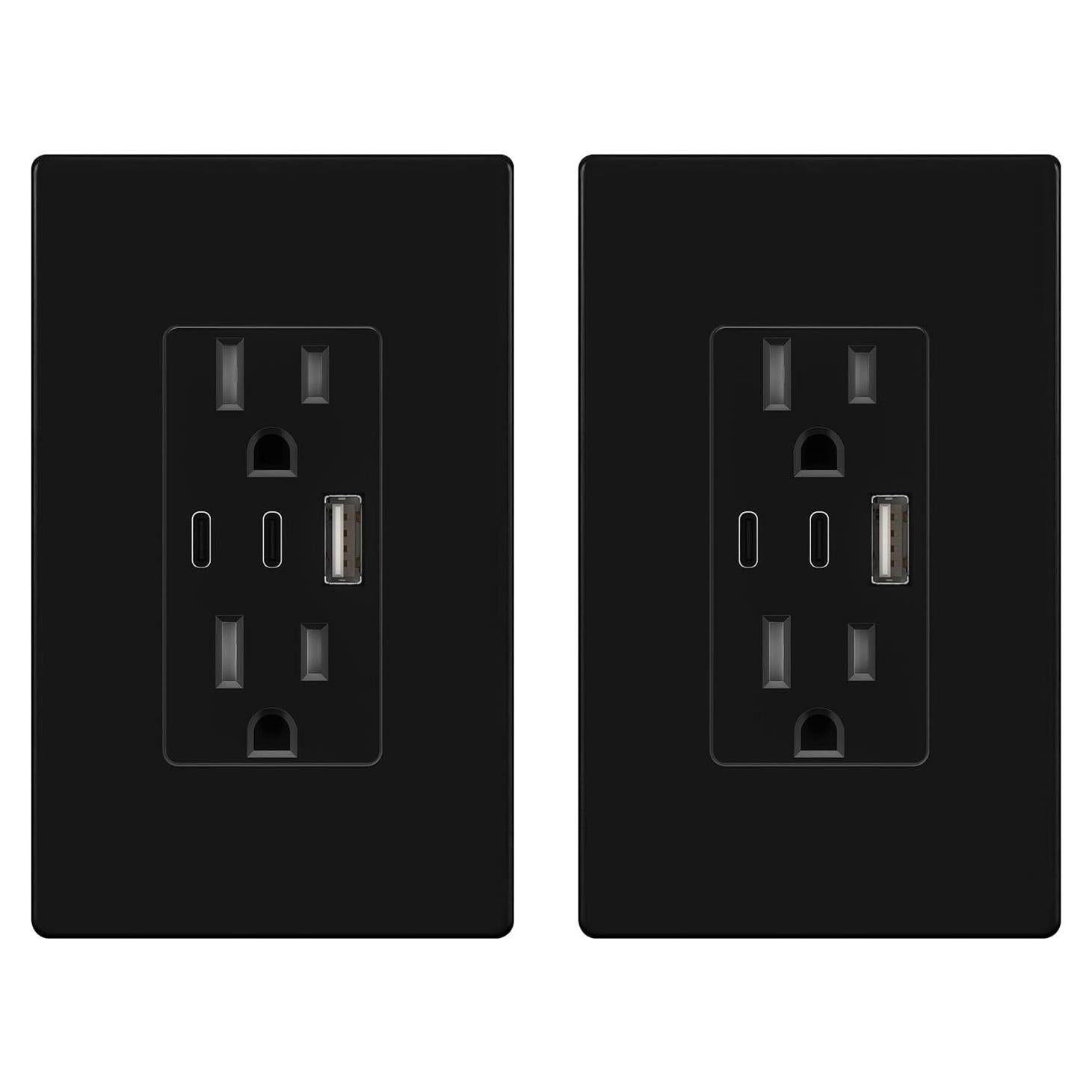 Enchufe USB TOPGREENER 15A 4.2A 3 Puertos Tipo C y A Negro