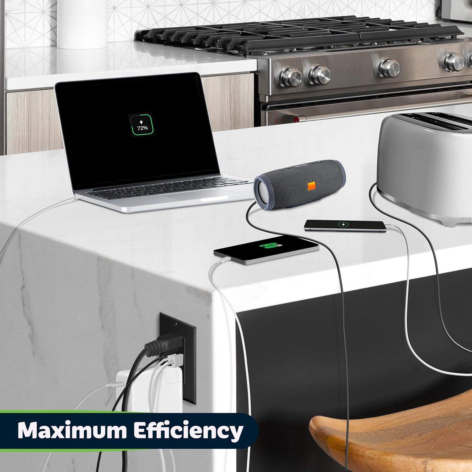 Enchufe USB TOPGREENER 15A 4.2A 3 Puertos Tipo C y A Negro