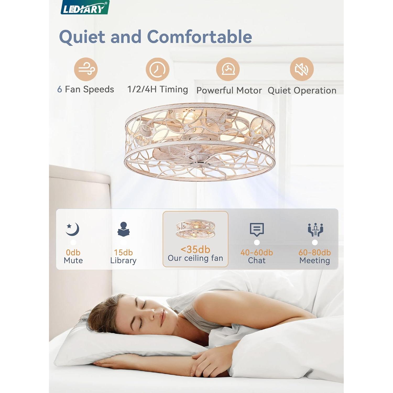 Ventilador de Techo LEDIARY Blanco y Dorado con Control Remoto