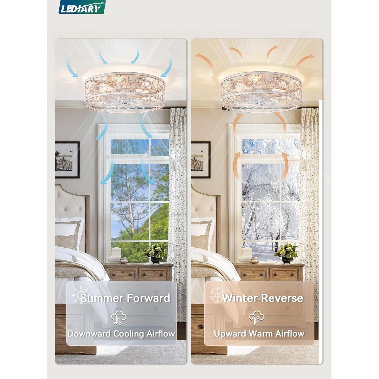 Ventilador de Techo LEDIARY Blanco y Dorado con Control Remoto