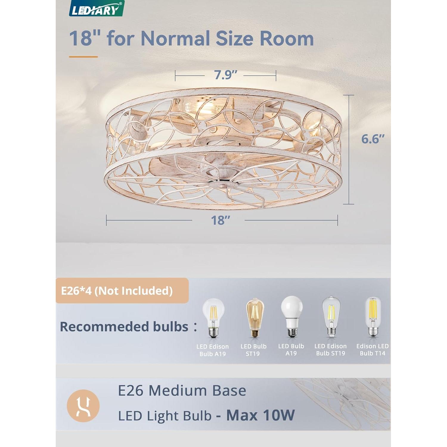 Ventilador de Techo LEDIARY Blanco y Dorado con Control Remoto