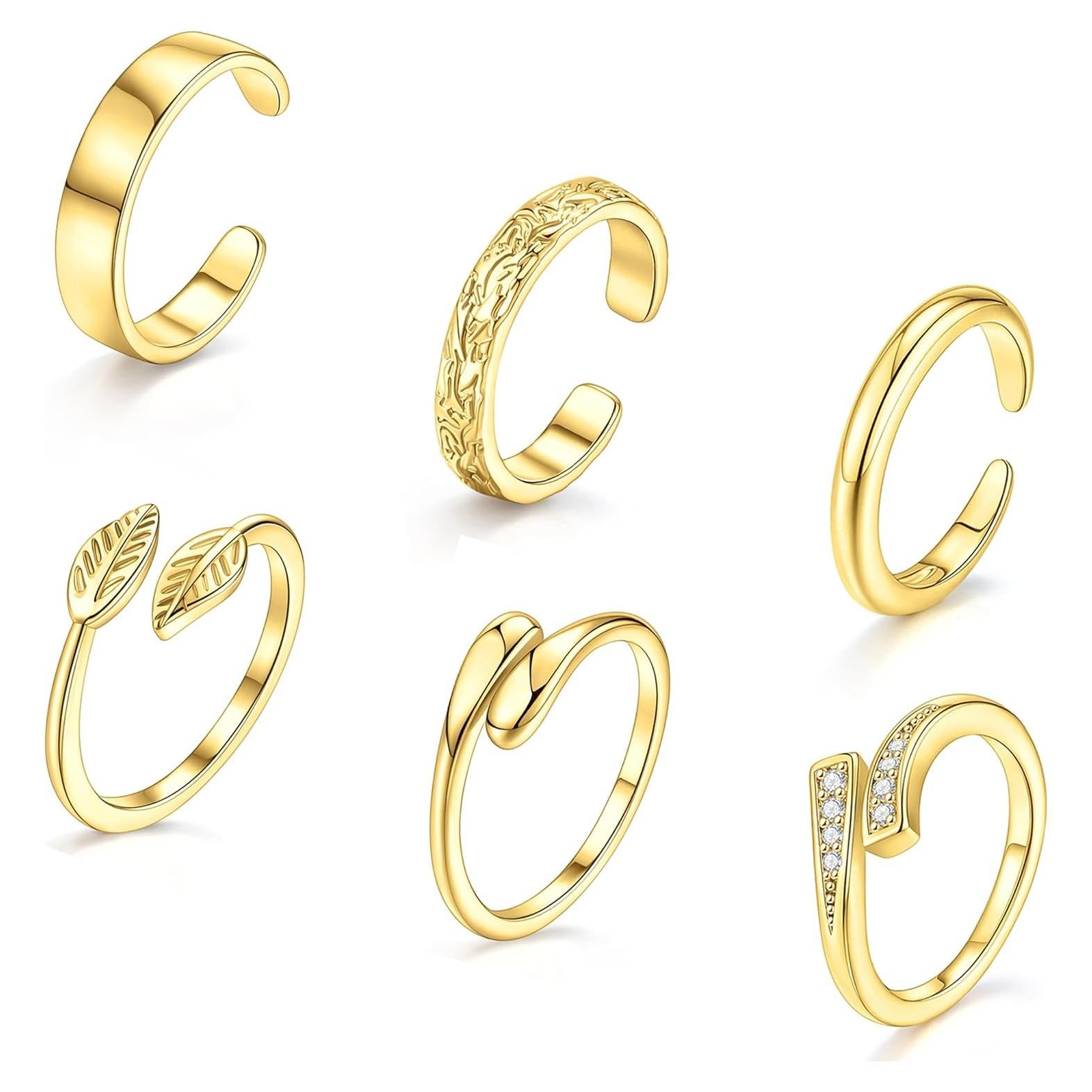 Anillos para Dedos del Pie Sonnyx Oro 14K Ajustables 6 Piezas