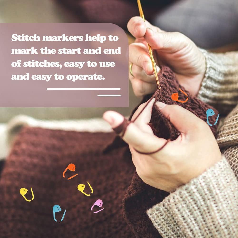 LUNARM 120 Pcs Stitch Markers for Crocheting, 10 Colors Knitting Markers Crochet Clips with 4 Pcs Big Eyes Sewing Needles, Stitch Locking Clip with Storage Box