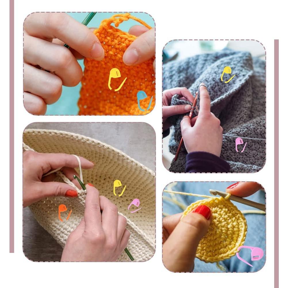 LUNARM 120 Pcs Stitch Markers for Crocheting, 10 Colors Knitting Markers Crochet Clips with 4 Pcs Big Eyes Sewing Needles, Stitch Locking Clip with Storage Box