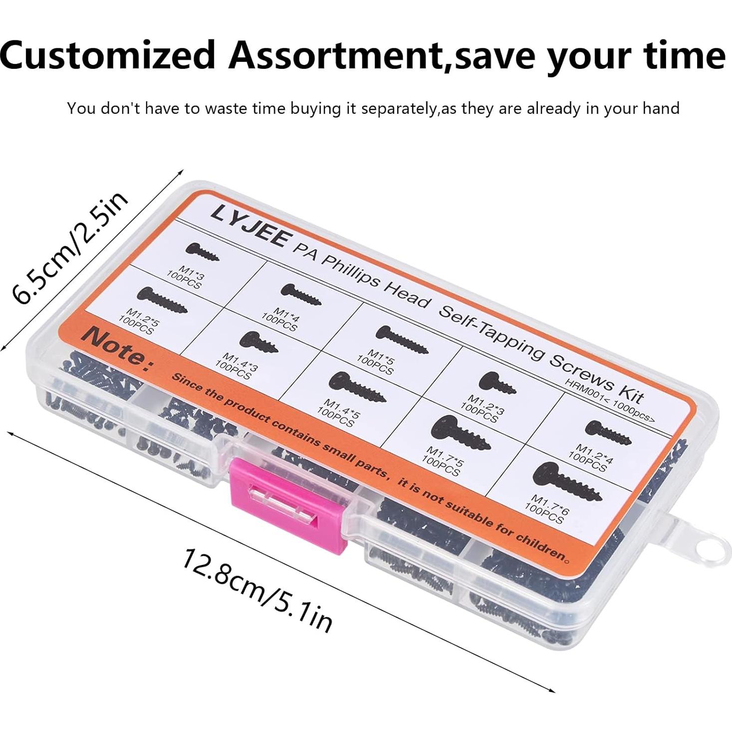 Kit de Tornillos Pequeños LYJEE 1000pcs Phillips M1 M1.2 M1.4