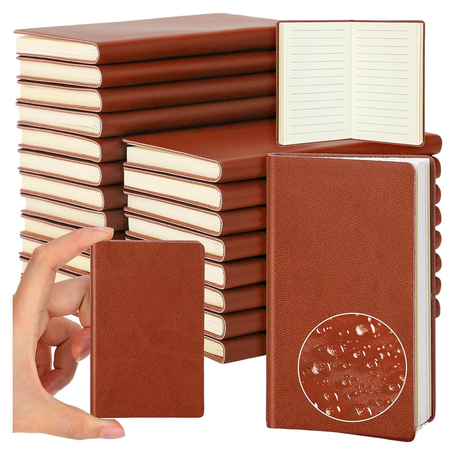 Paquete de 20 Mini Cuadernos Yeaqee de Piel 10x6.5cm Marrón