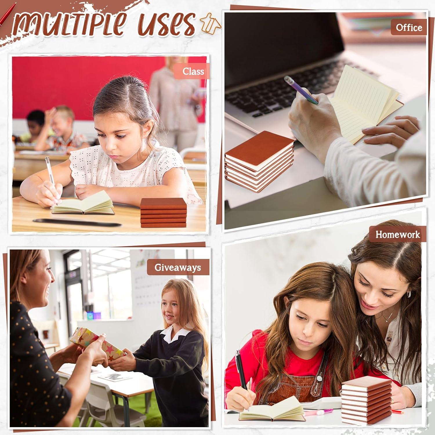 Paquete de 20 Mini Cuadernos Yeaqee de Piel 10x6.5cm Marrón