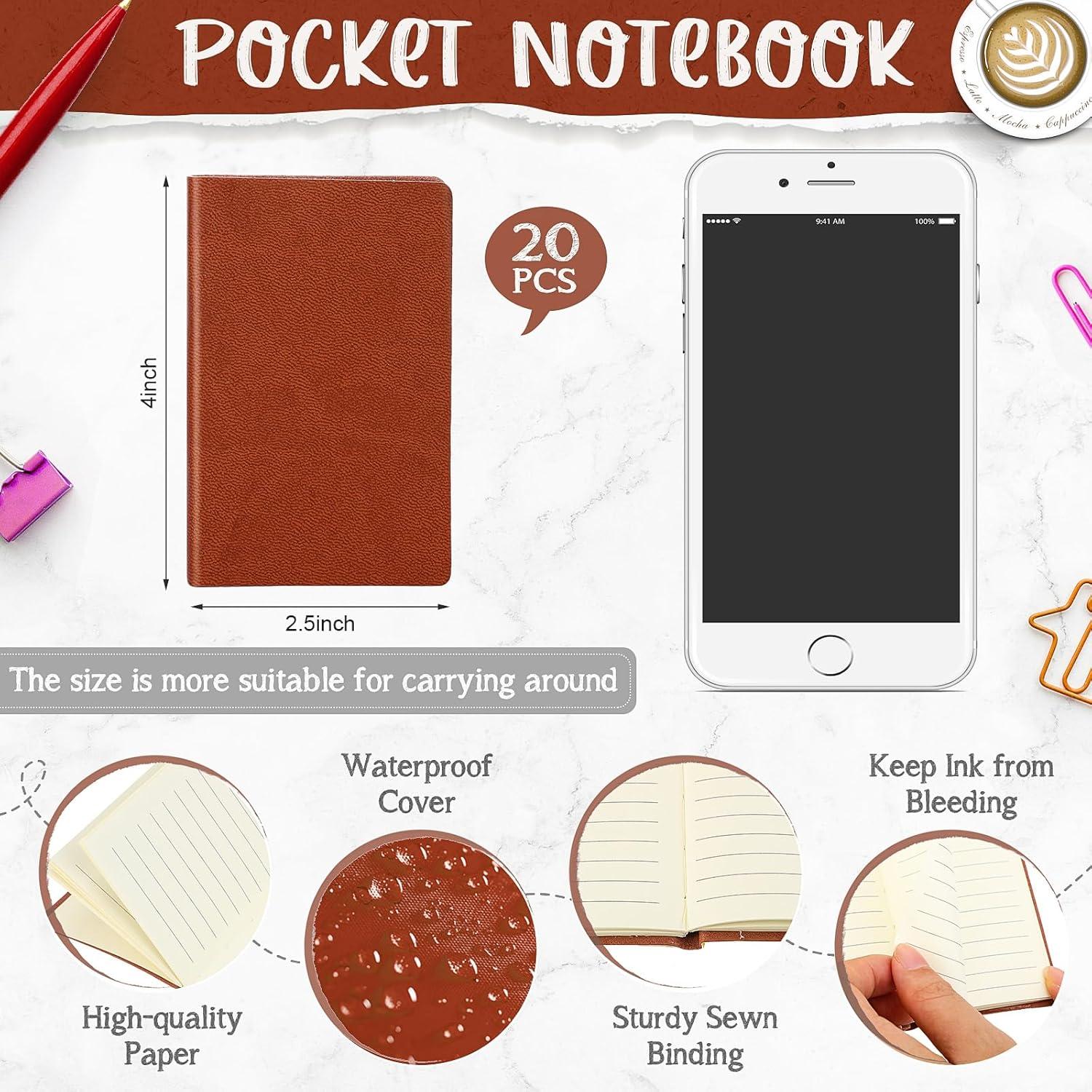 Paquete de 20 Mini Cuadernos Yeaqee de Piel 10x6.5cm Marrón