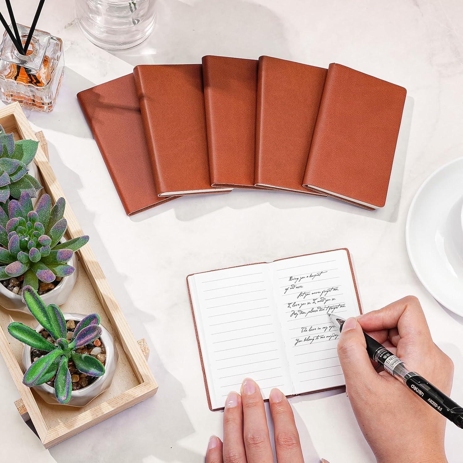 Paquete de 20 Mini Cuadernos Yeaqee de Piel 10x6.5cm Marrón