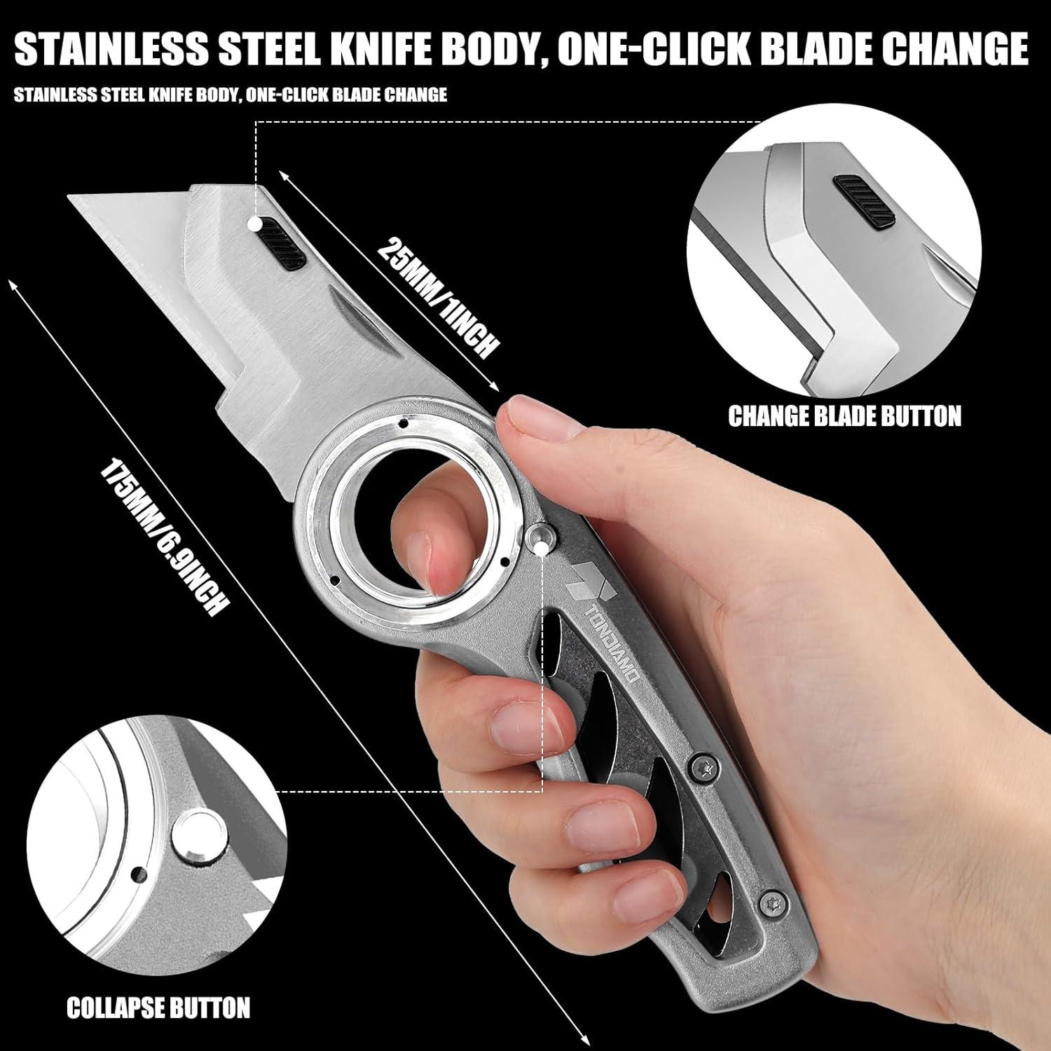 Cuchillo Utilitario Plegable Tondiamo 2 Pcs Aluminio Gris