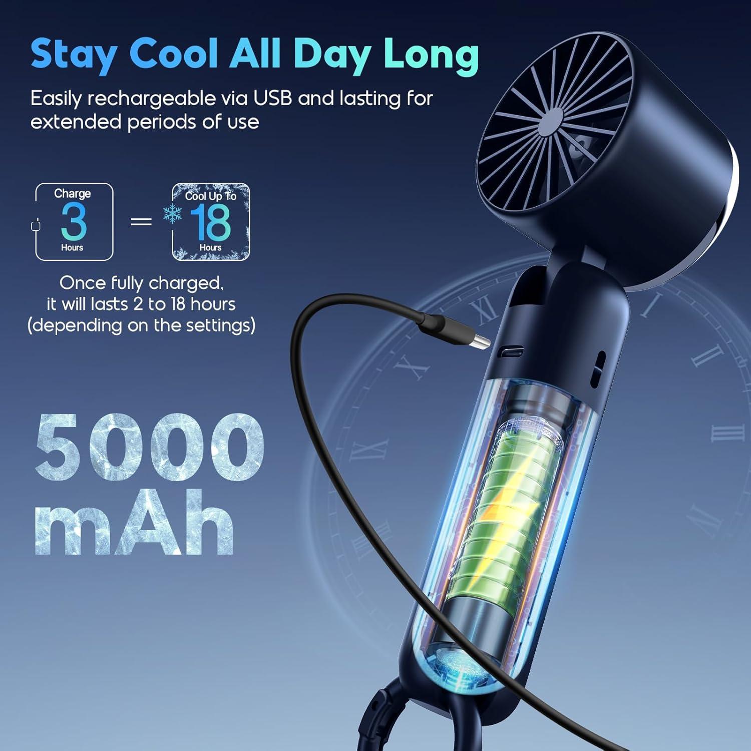 Ventilador Portátil Hotsales 5000mAh Recargable USB 3 Velocidades