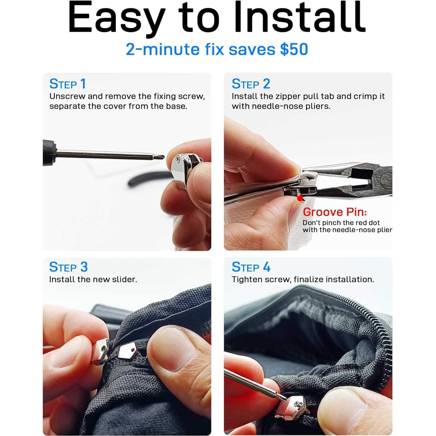 Kit de Reparación de Cremallera JulaZenith 5# Negro - Durable