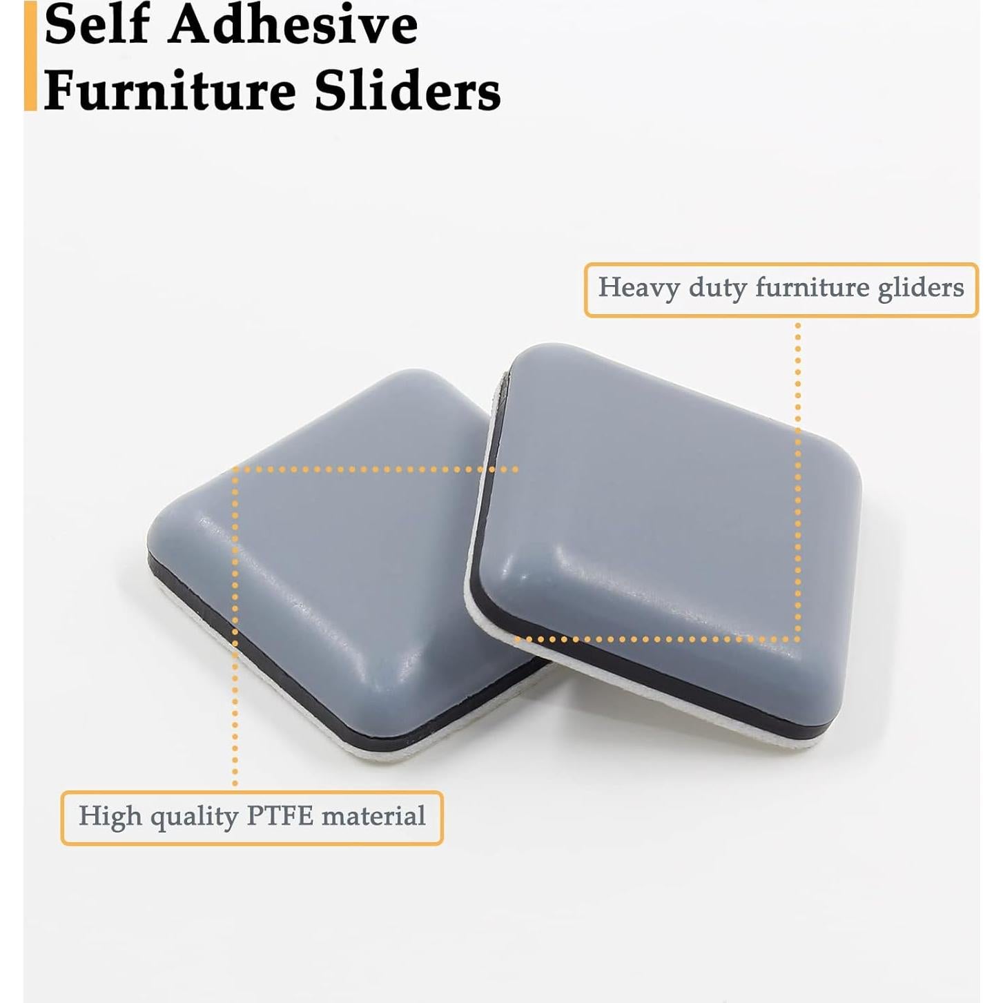 20 Piezas Deslizadores Adhesivos Cuadrados Auvotuis 25x25mm PTFE