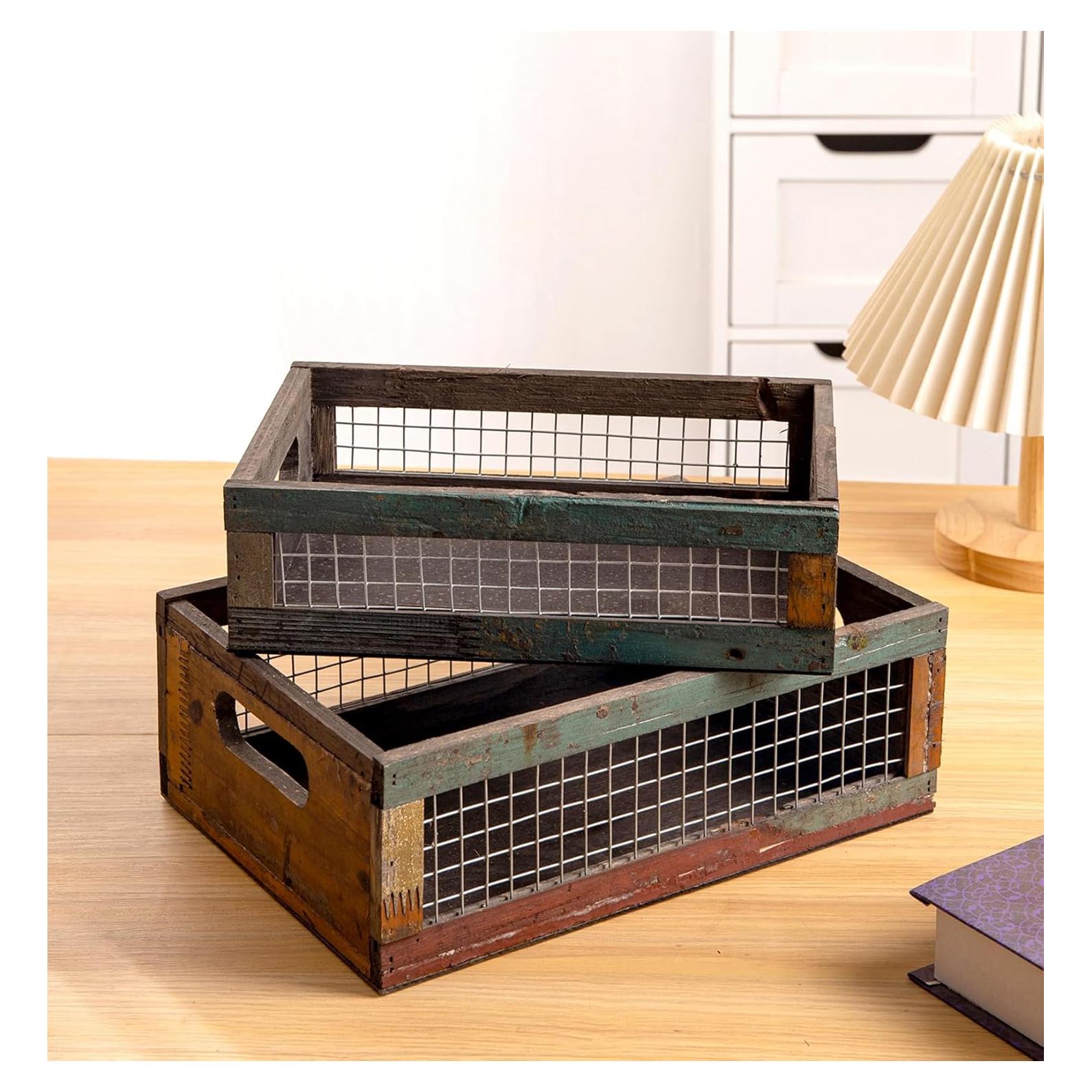 Conjunto de 2 Cestas de Madera Rústicas TIMRIS 30.5x21.6cm