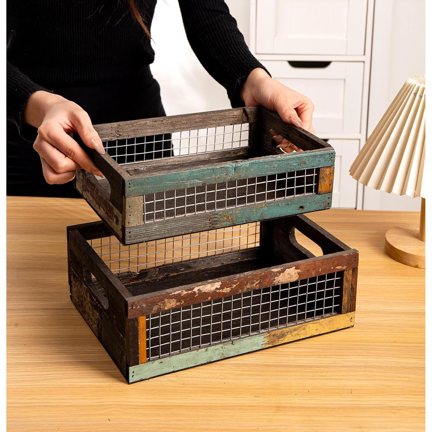 Conjunto de 2 Cestas de Madera Rústicas TIMRIS 30.5x21.6cm