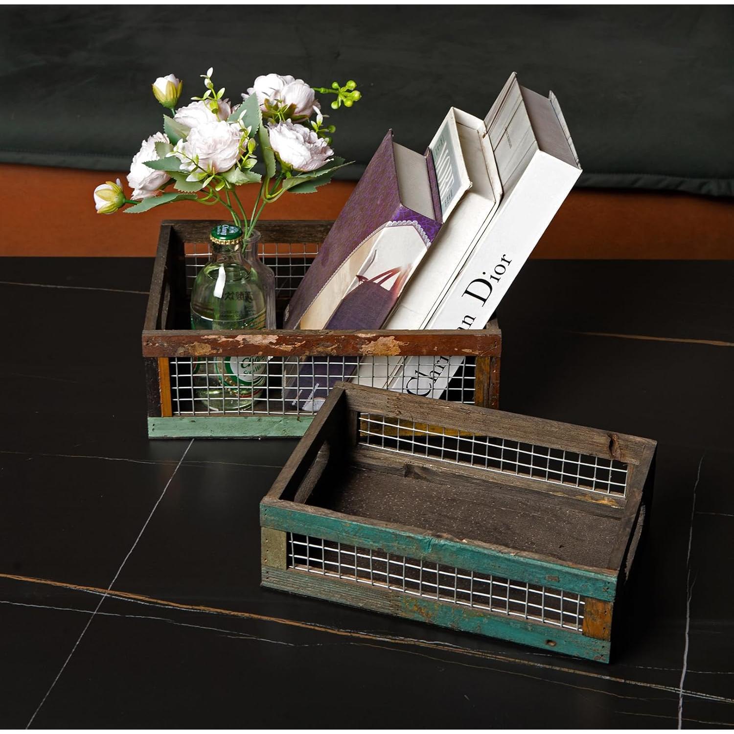 Conjunto de 2 Cestas de Madera Rústicas TIMRIS 30.5x21.6cm