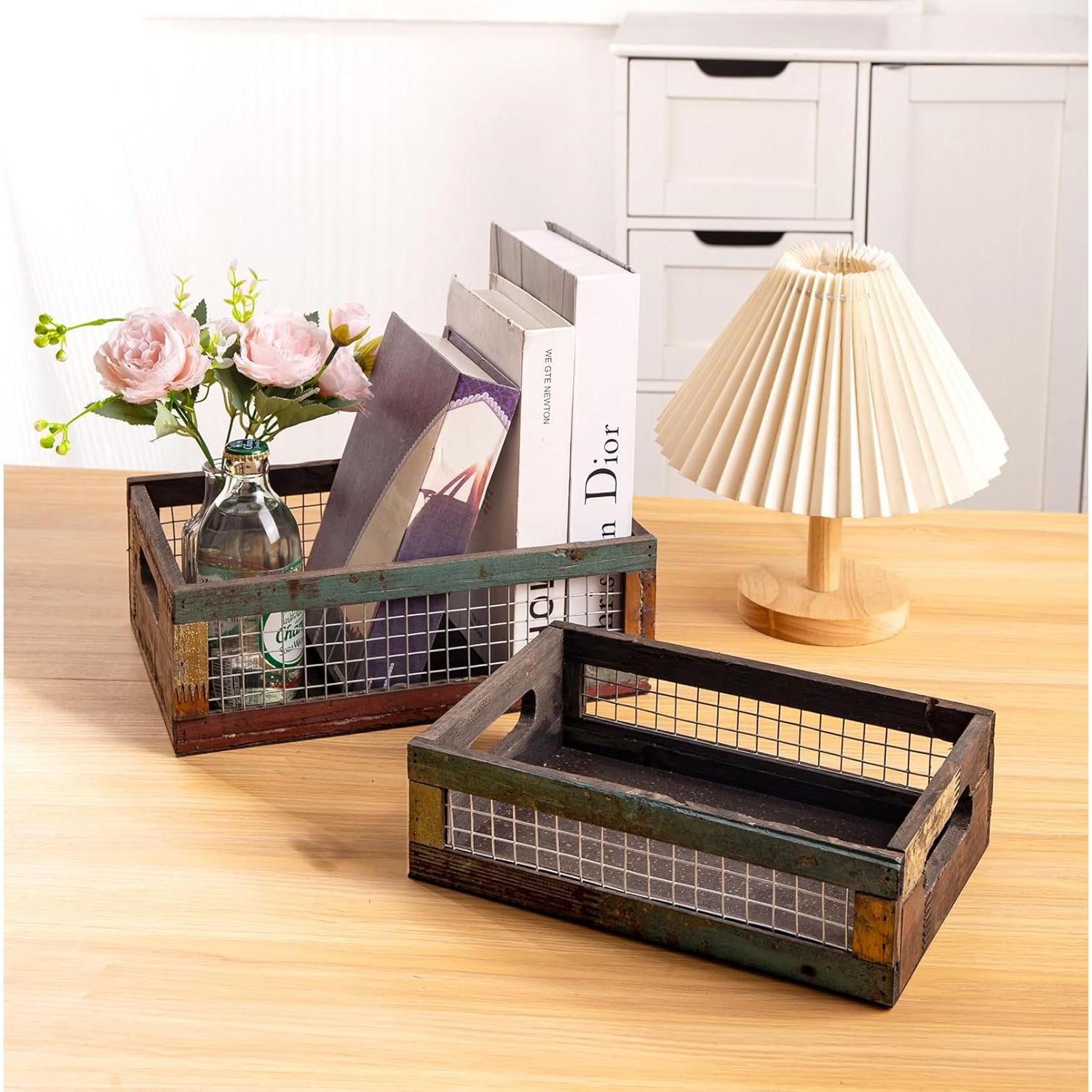 Conjunto de 2 Cestas de Madera Rústicas TIMRIS 30.5x21.6cm