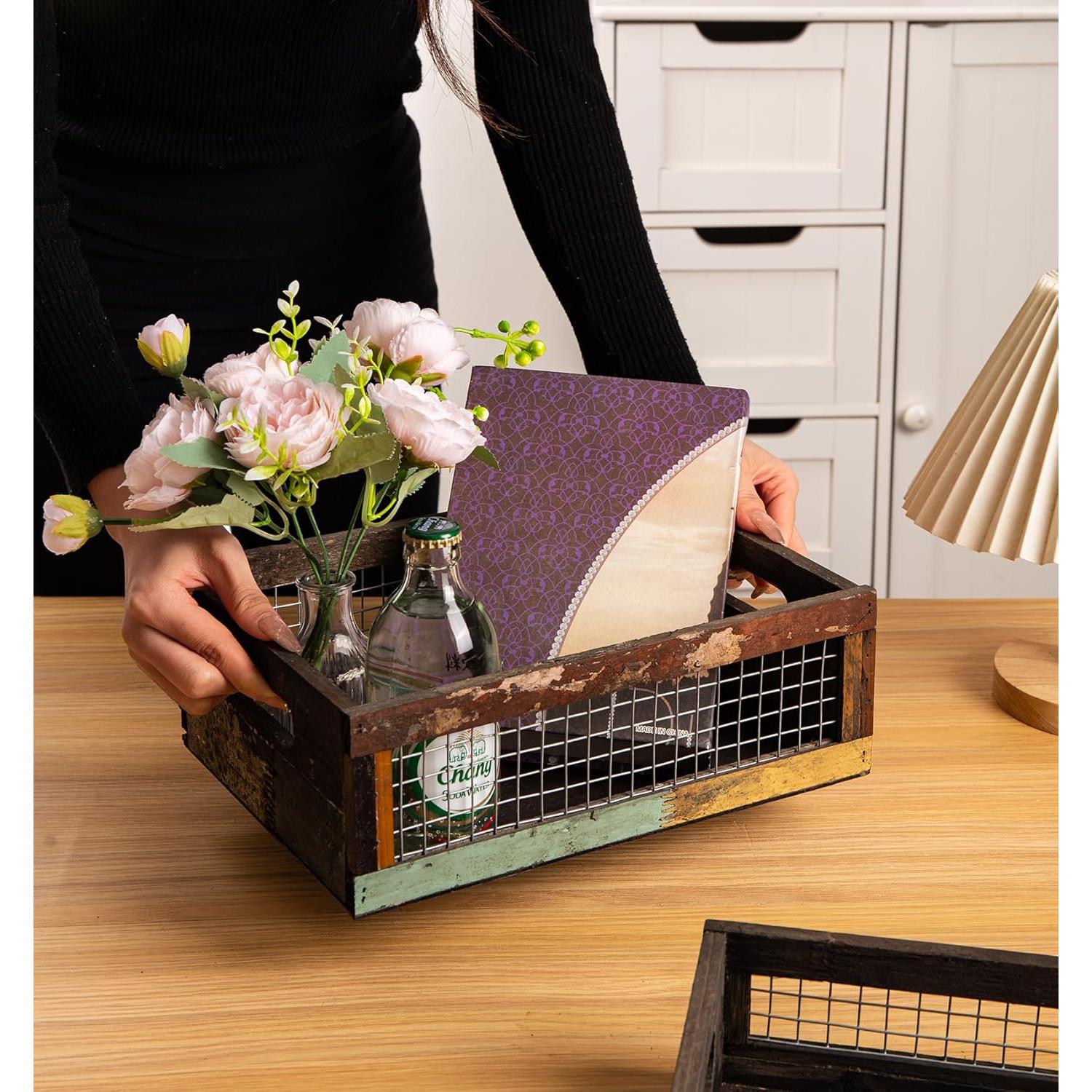 Conjunto de 2 Cestas de Madera Rústicas TIMRIS 30.5x21.6cm