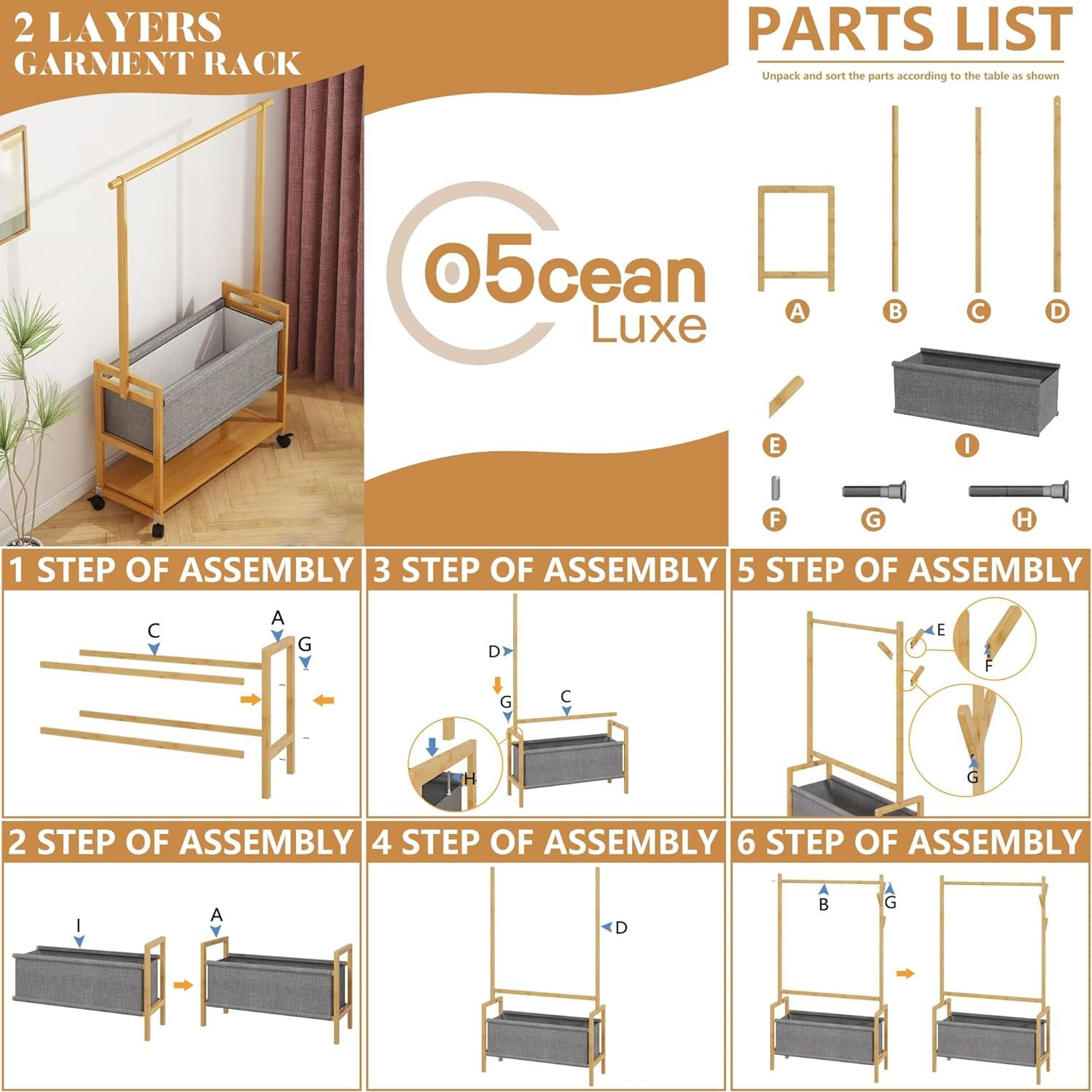 Perchero de Bambú O5ceanLuxe 165 cm con Estantes y Bolsa