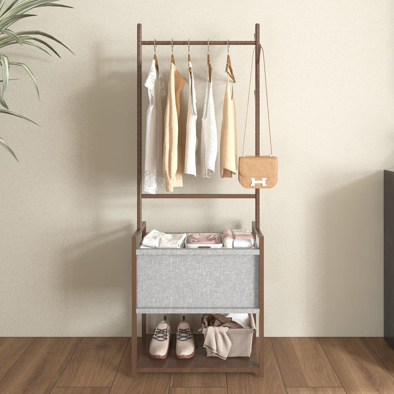 Perchero de Bambú O5ceanLuxe 165 cm con Estantes y Bolsa