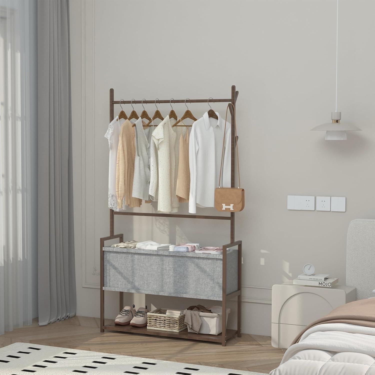 Perchero de Bambú O5ceanLuxe 165 cm con Estantes y Bolsa