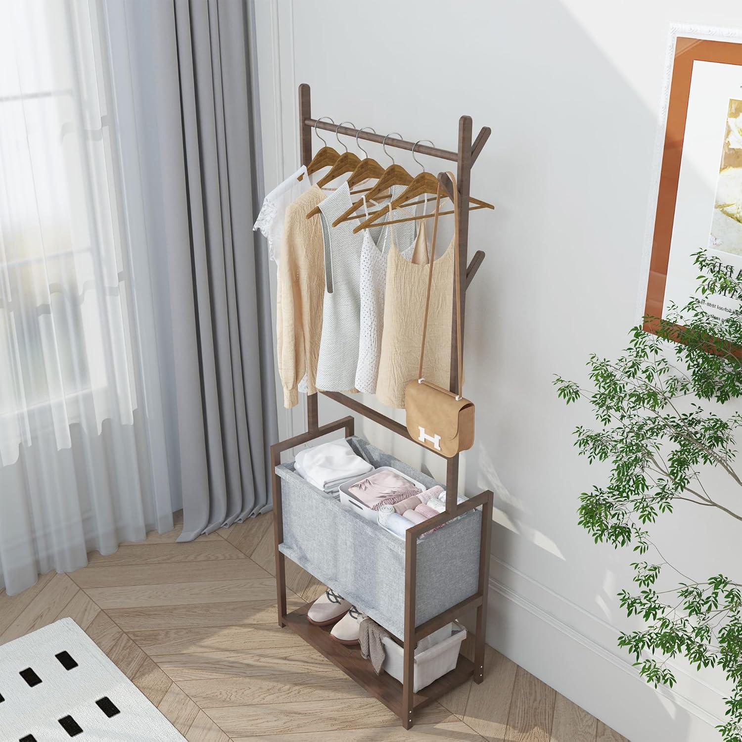 Perchero de Bambú O5ceanLuxe 165 cm con Estantes y Bolsa